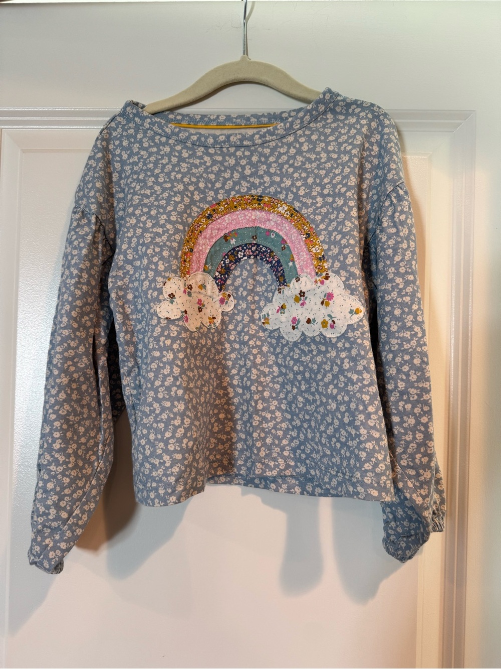 Mini Boden Light Blue Floral Sequin Rainbow Sweatshirt
